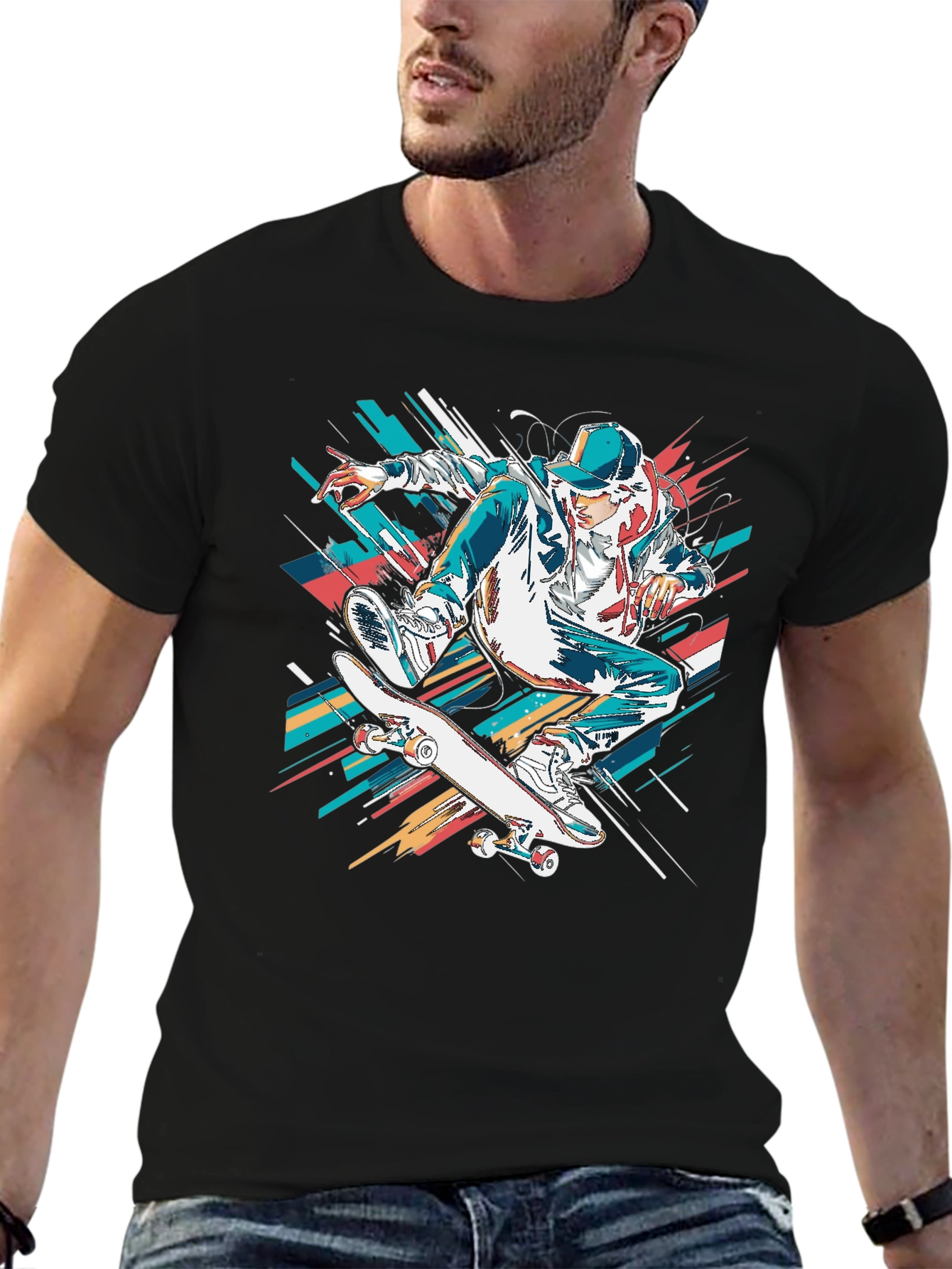 Skateboarder Graphic Black T-Shirt