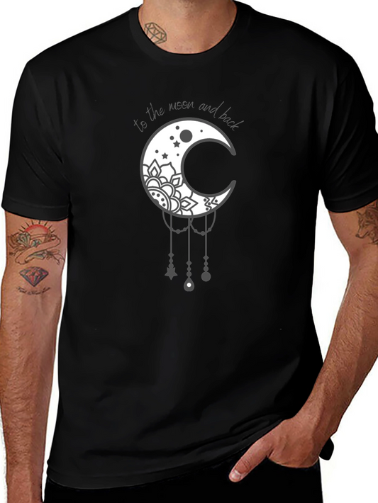 Moon and Back Graphic Tee - Stylish Celestial Design