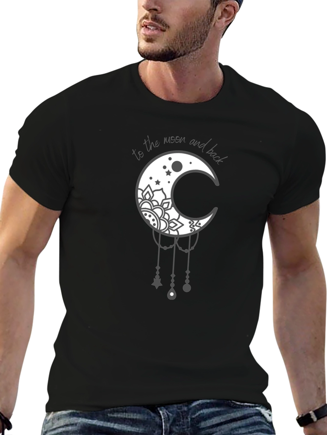 Moon and Back Graphic Tee - Stylish Celestial Design