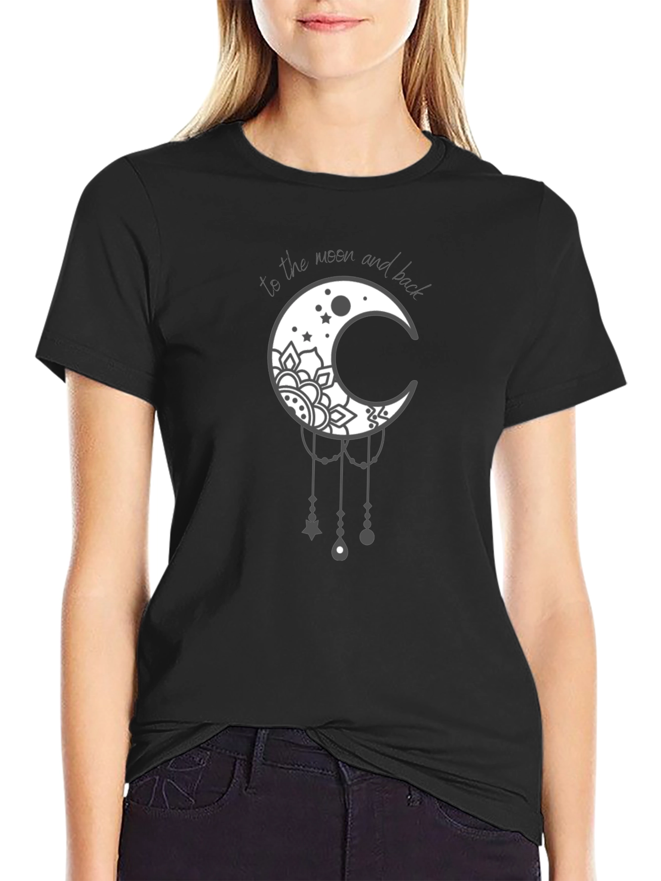 Moon and Back Graphic Tee - Stylish Celestial Design