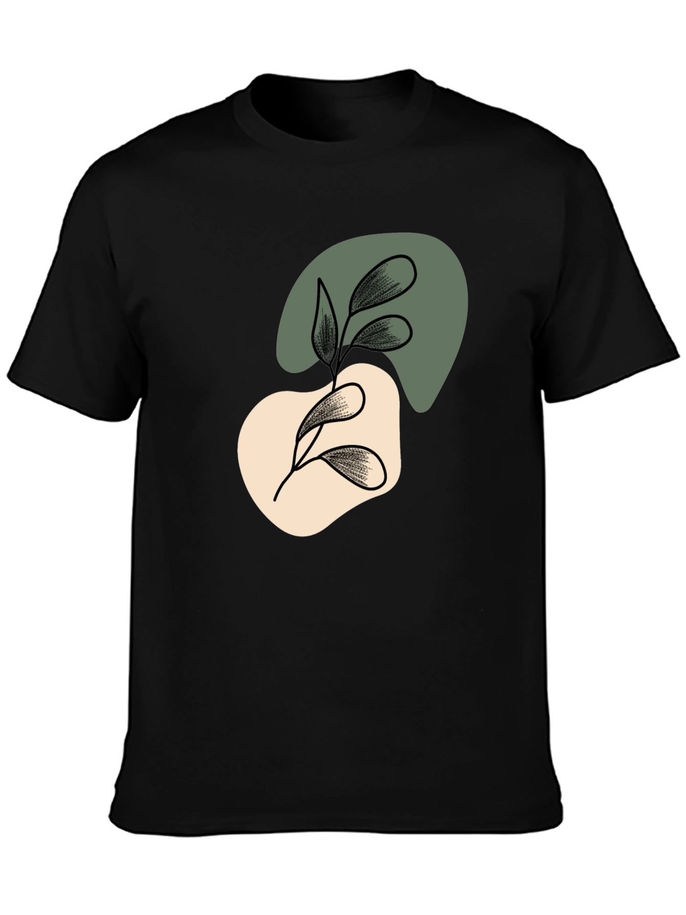 Abstract Leaf Graphic Black T-Shirt