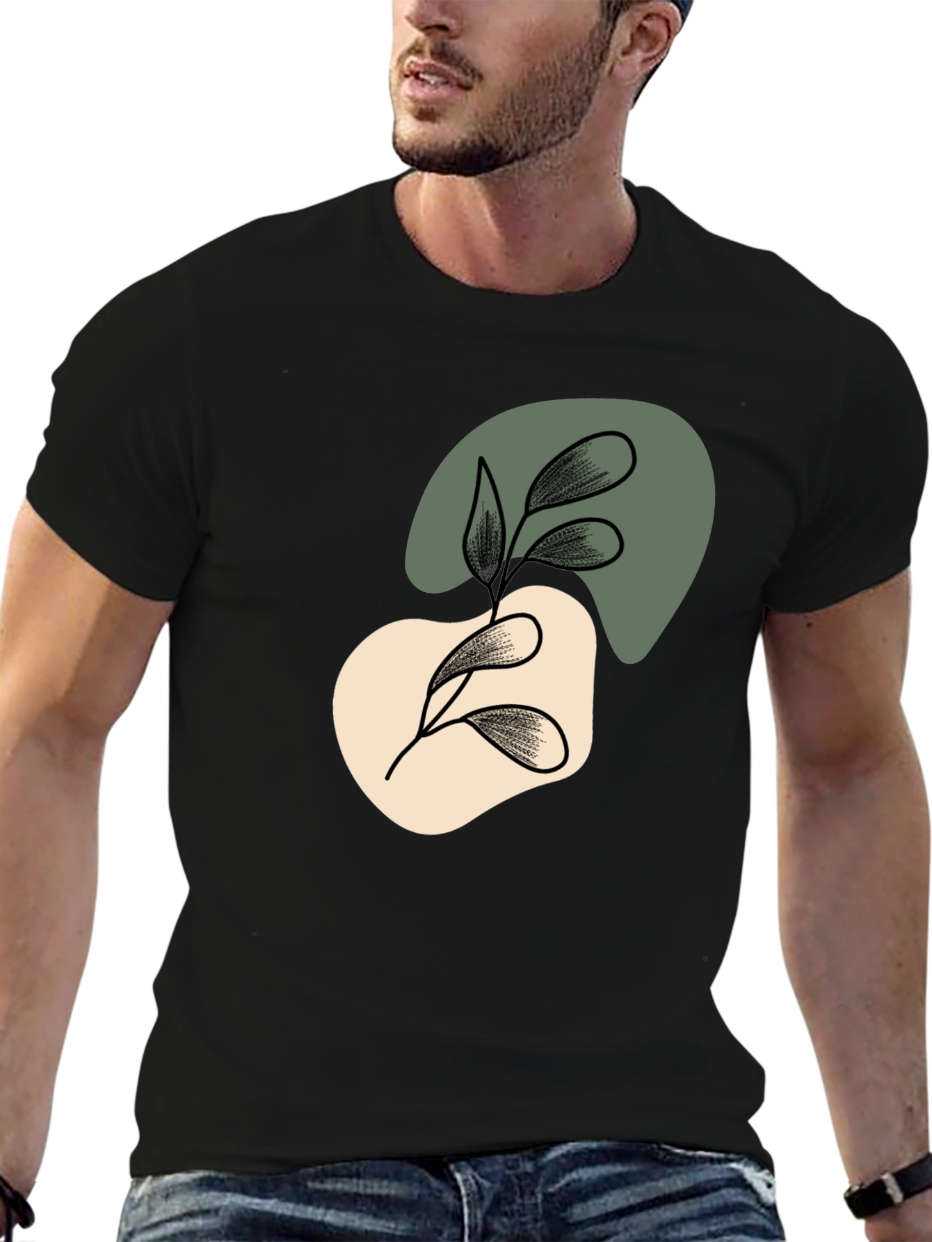 Abstract Leaf Graphic Black T-Shirt