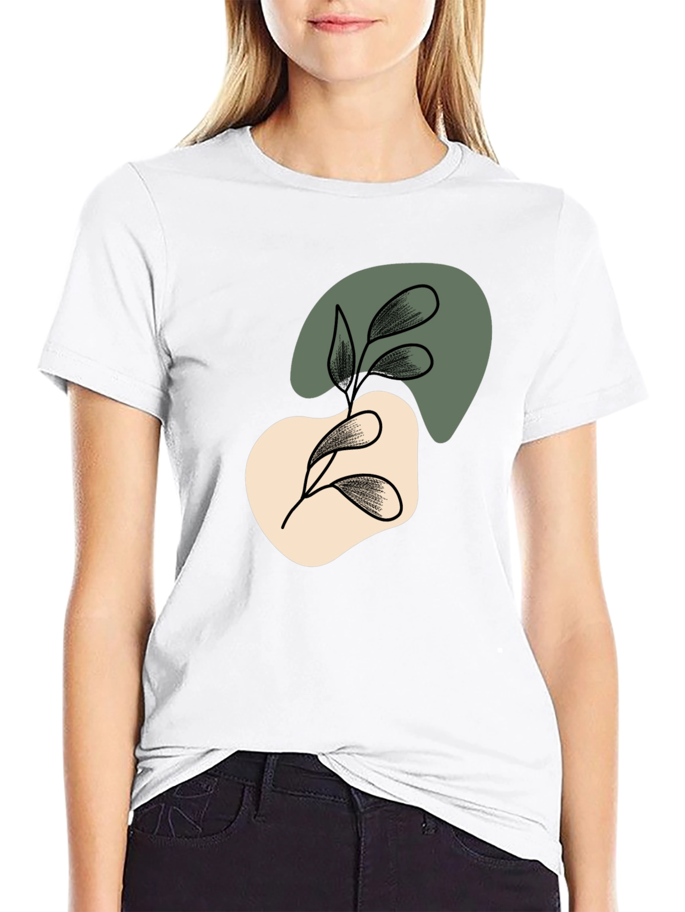Abstract Leaf Graphic Black T-Shirt