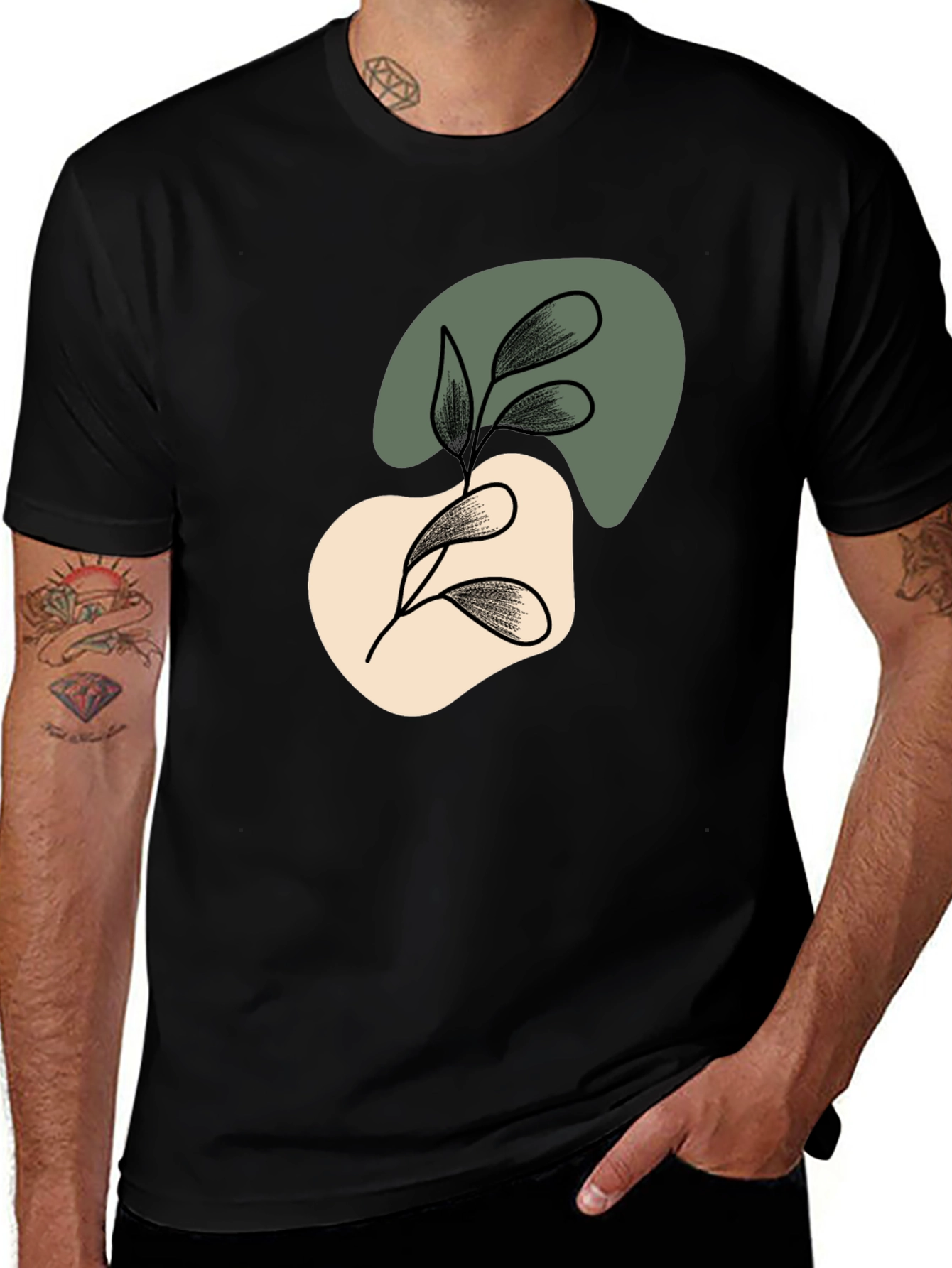Abstract Leaf Graphic Black T-Shirt