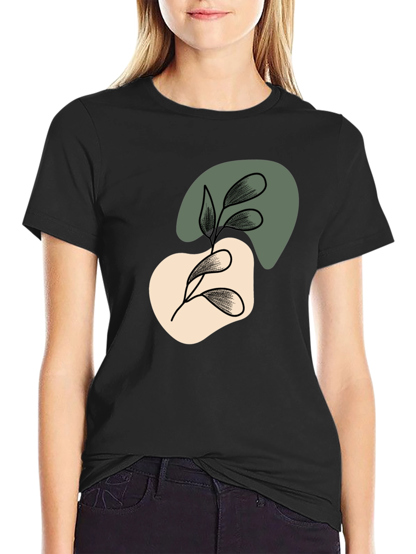 Abstract Leaf Graphic Black T-Shirt