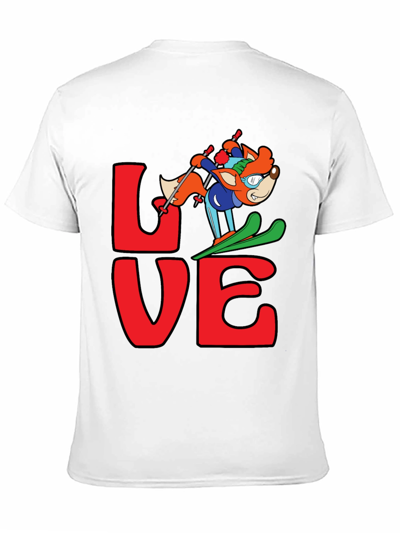 LOVE Skiing Fox Graphic T-Shirt - Black