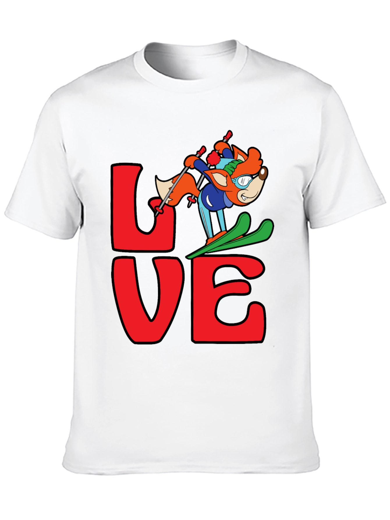 LOVE Skiing Fox Graphic T-Shirt - Black