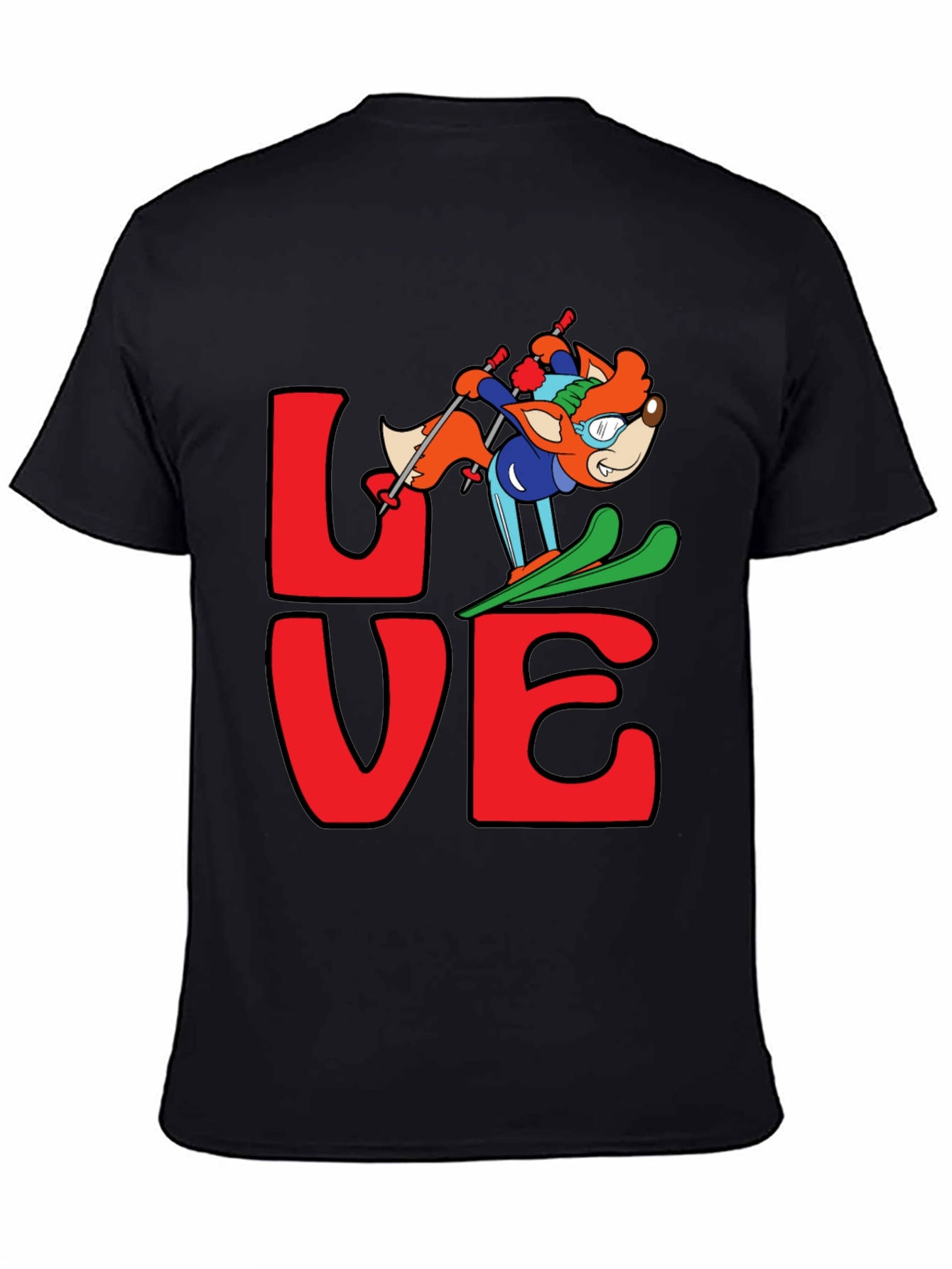 LOVE Skiing Fox Graphic T-Shirt - Black