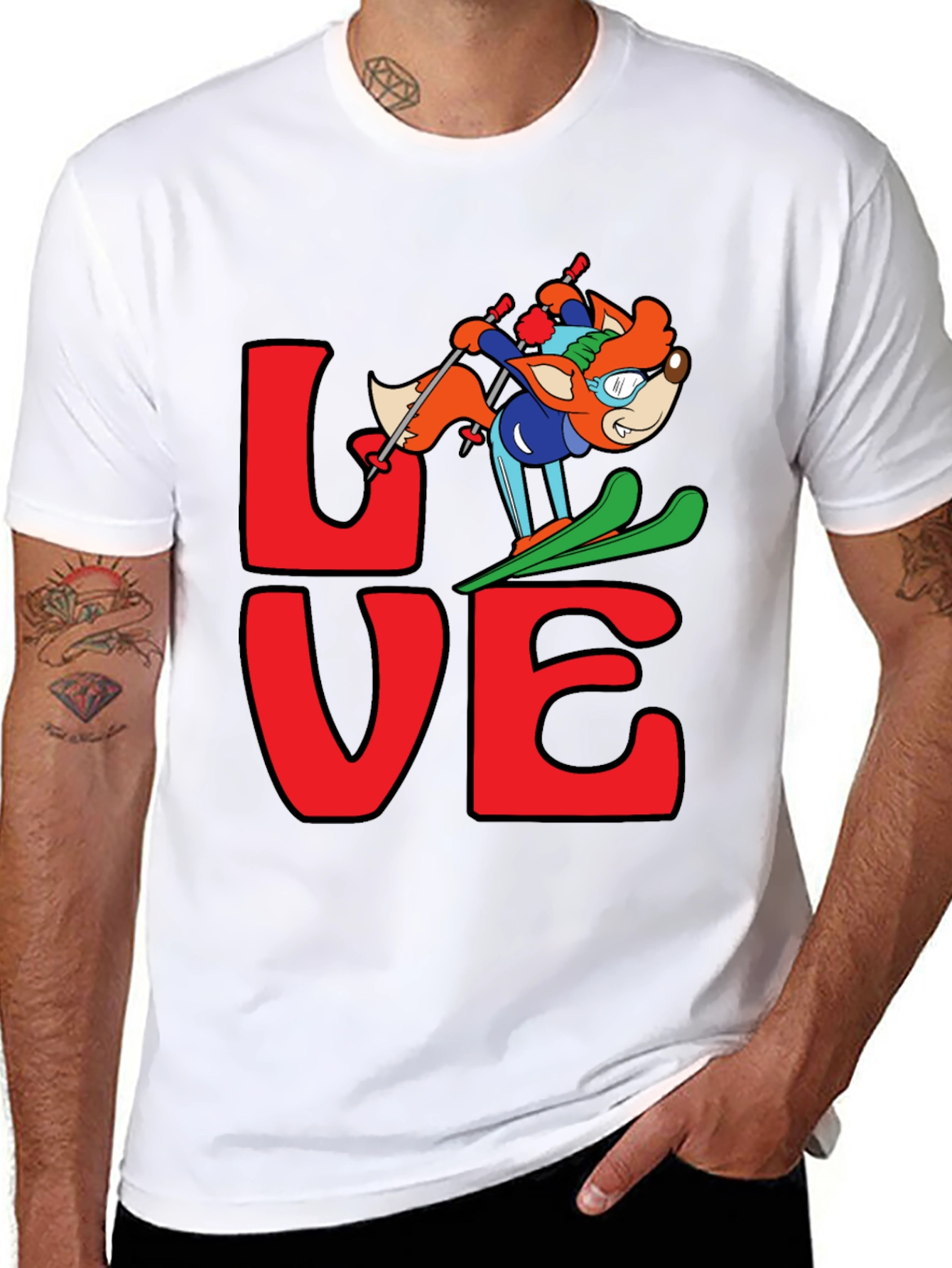LOVE Skiing Fox Graphic T-Shirt - Black