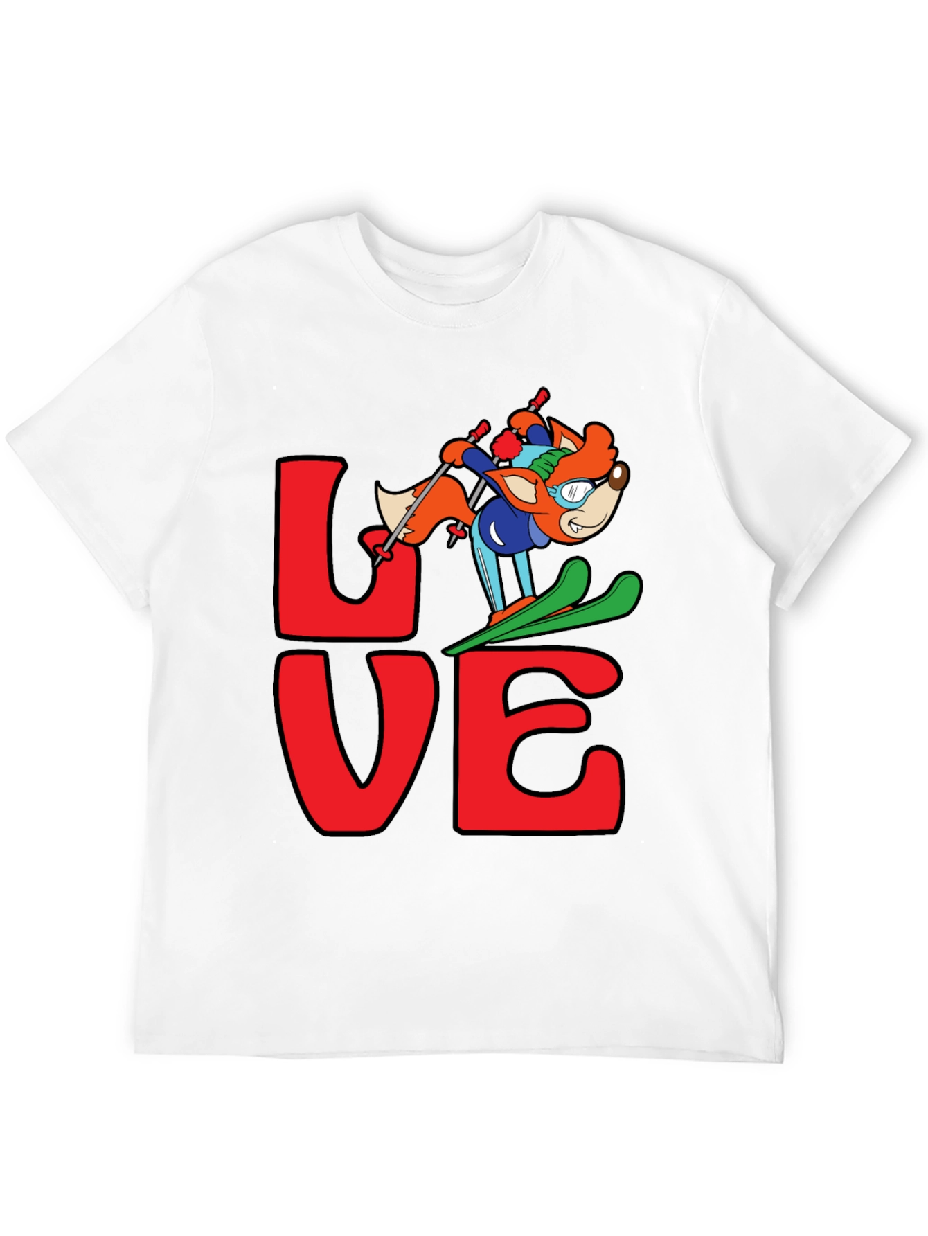 LOVE Skiing Fox Graphic T-Shirt - Black