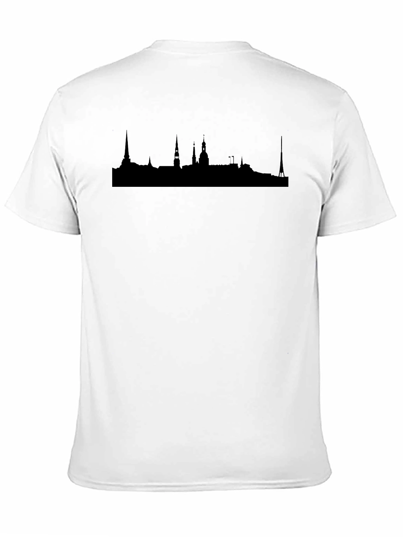 Mens Black Graphic T-Shirt - Cityscape Silhouette