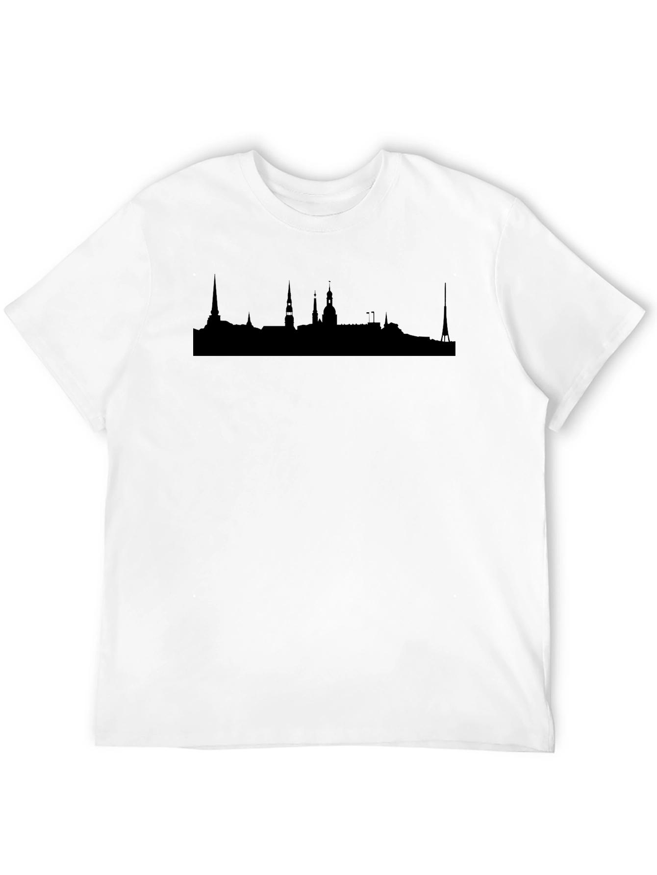 Mens Black Graphic T-Shirt - Cityscape Silhouette