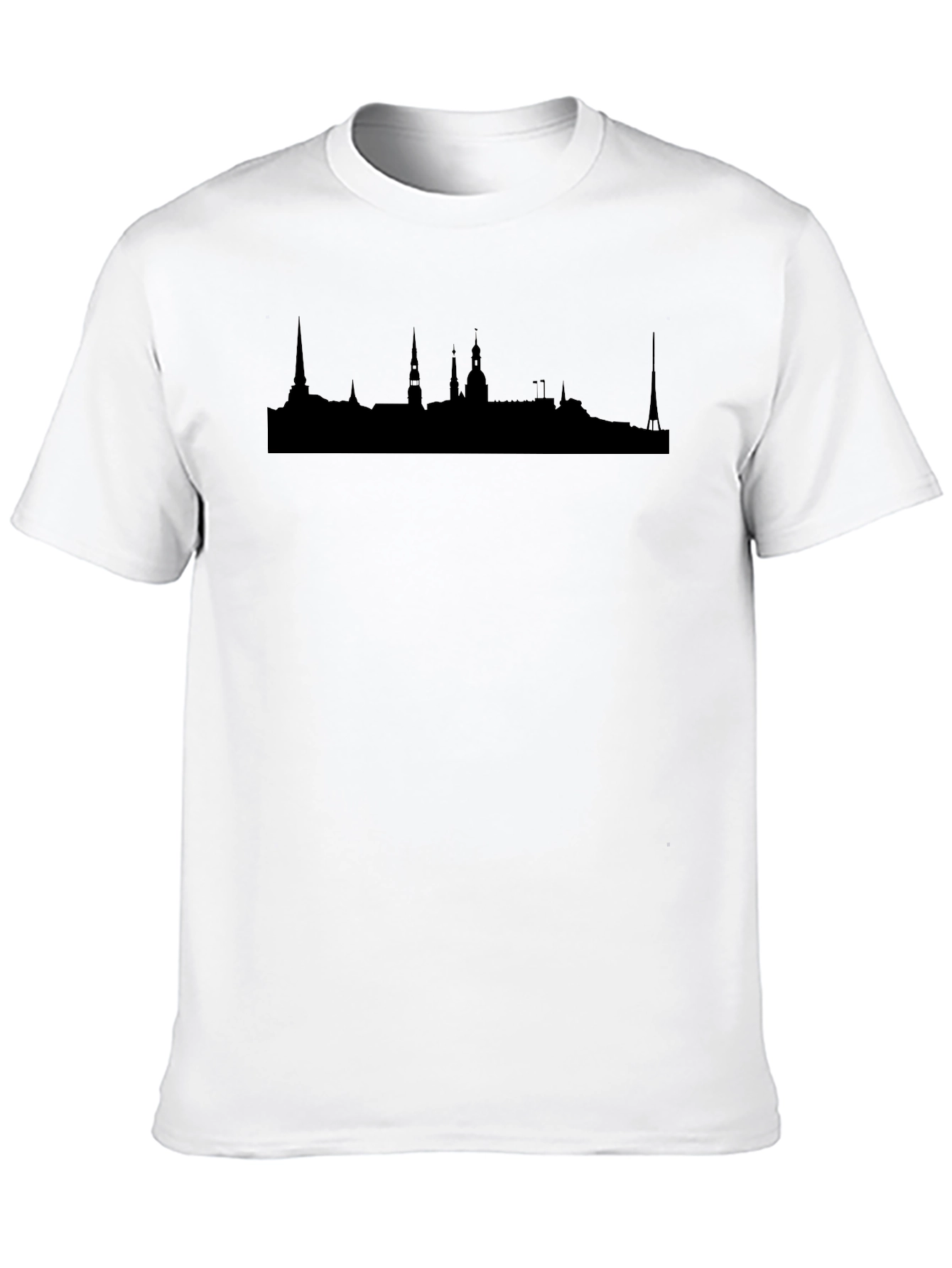 Mens Black Graphic T-Shirt - Cityscape Silhouette