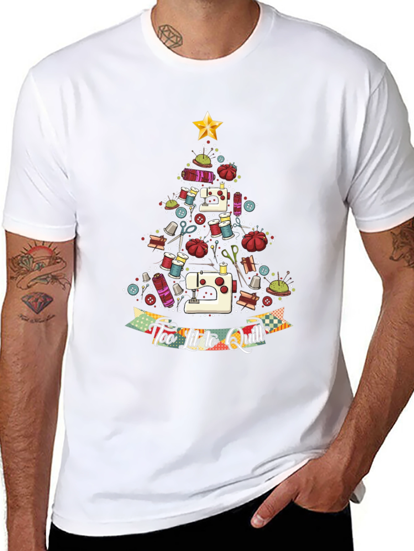 Sewing Christmas Tree T-Shirt - Too Lit to Quilt