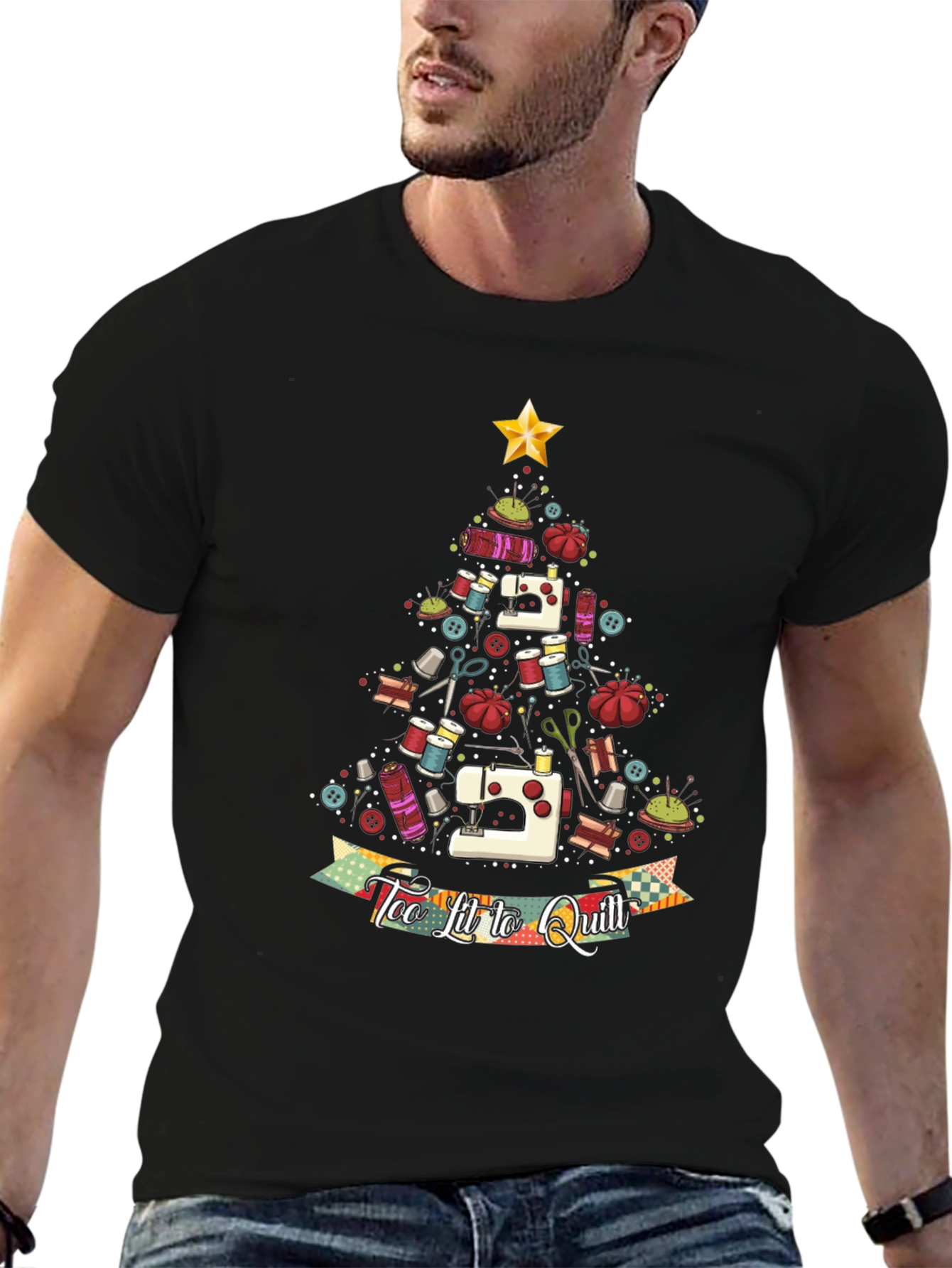 Sewing Christmas Tree T-Shirt - Too Lit to Quilt
