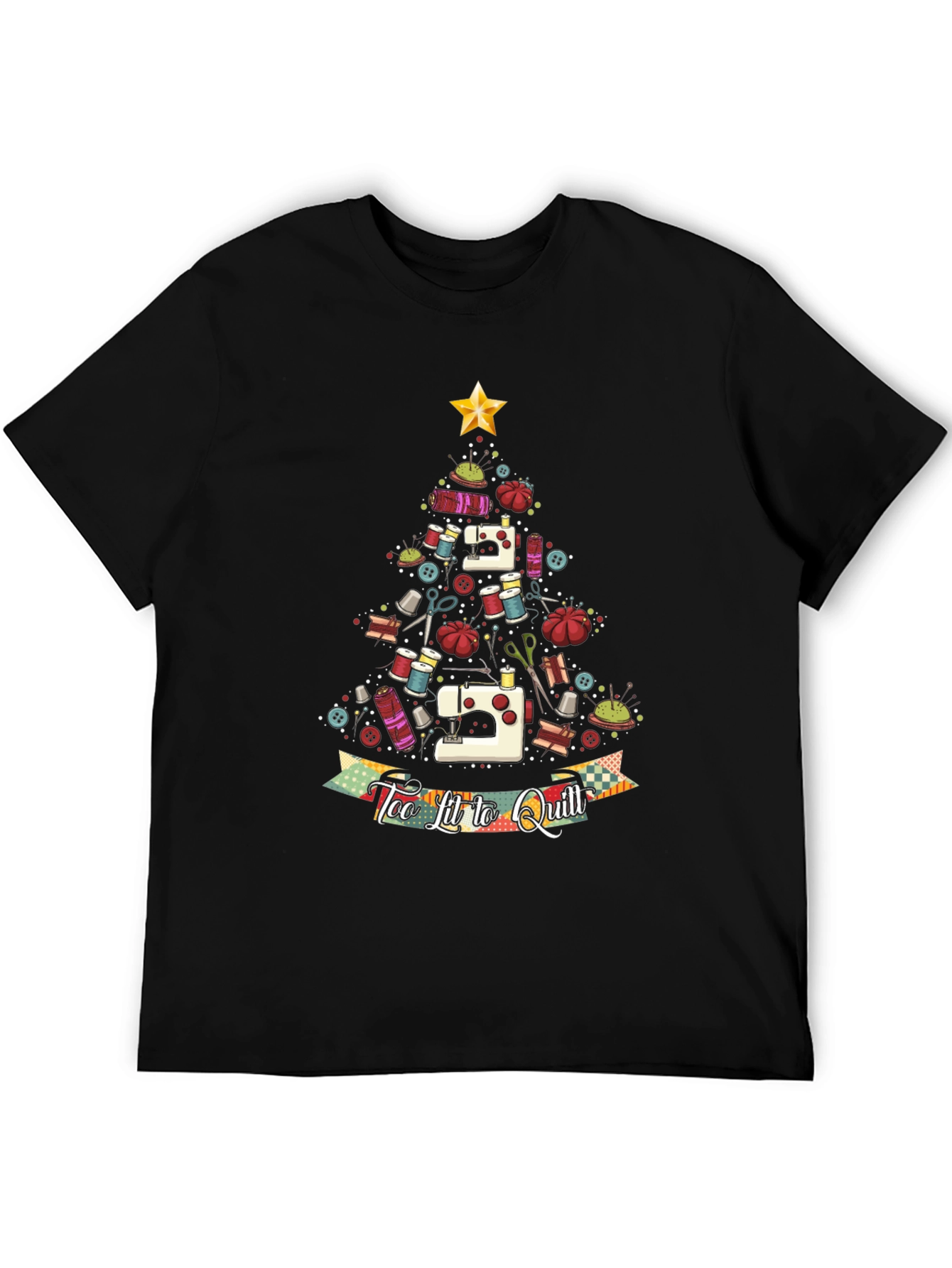 Sewing Christmas Tree T-Shirt - Too Lit to Quilt