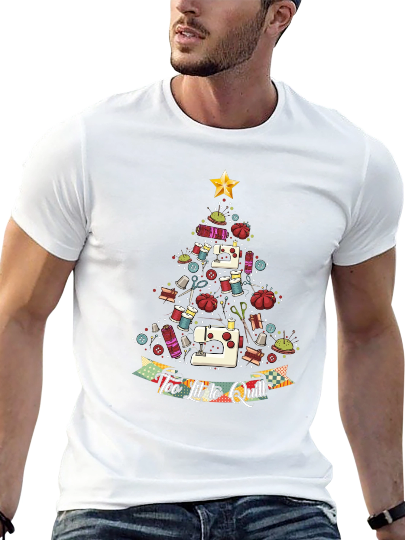 Sewing Christmas Tree T-Shirt - Too Lit to Quilt