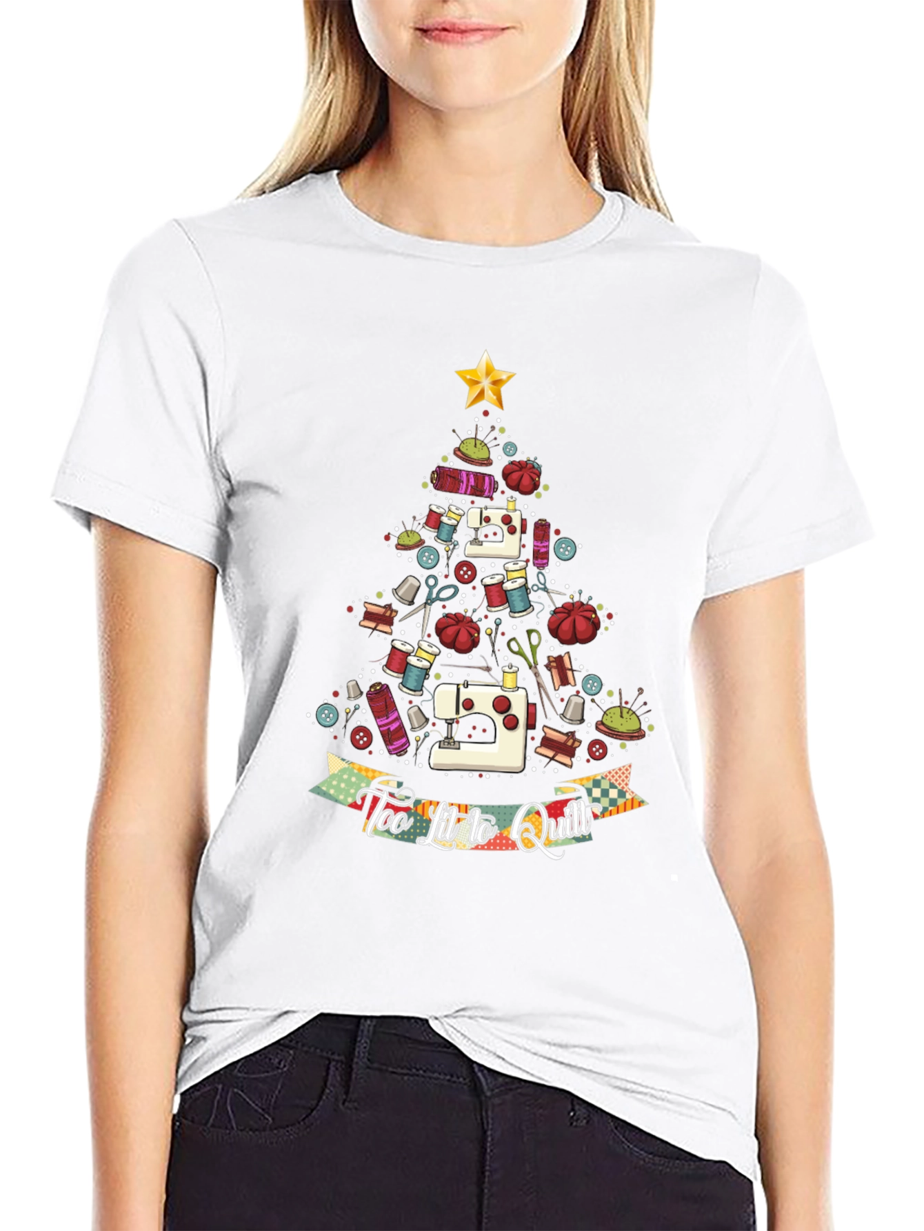 Sewing Christmas Tree T-Shirt - Too Lit to Quilt