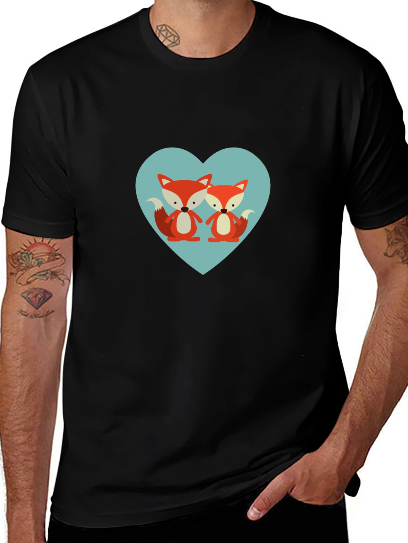 Cute Fox Heart Graphic T-Shirt