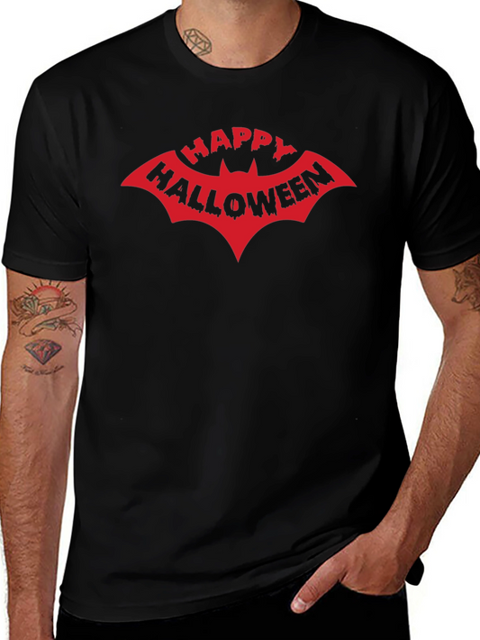 Happy Halloween Bat Graphic Tee - Black