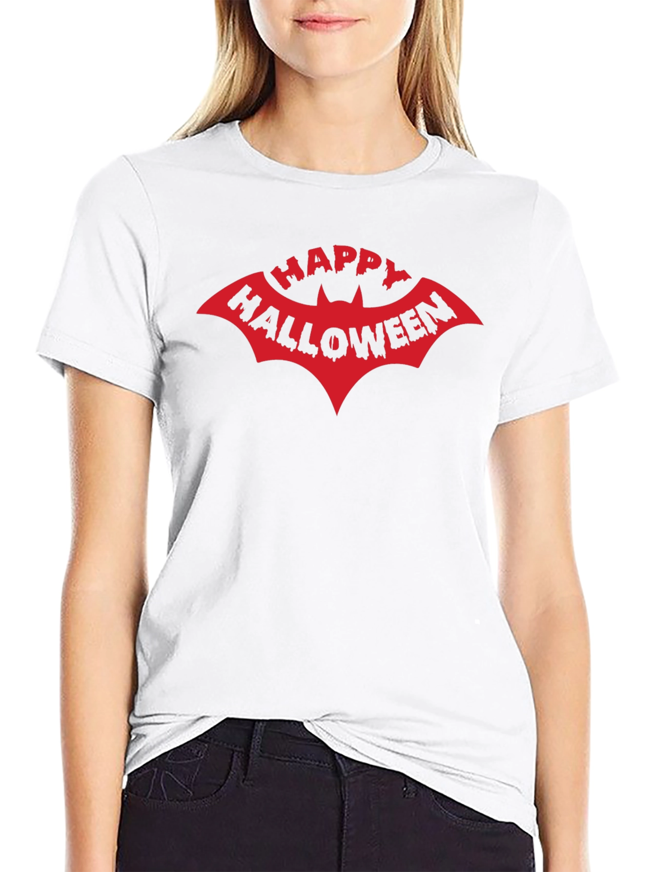 Happy Halloween Bat Graphic Tee - Black