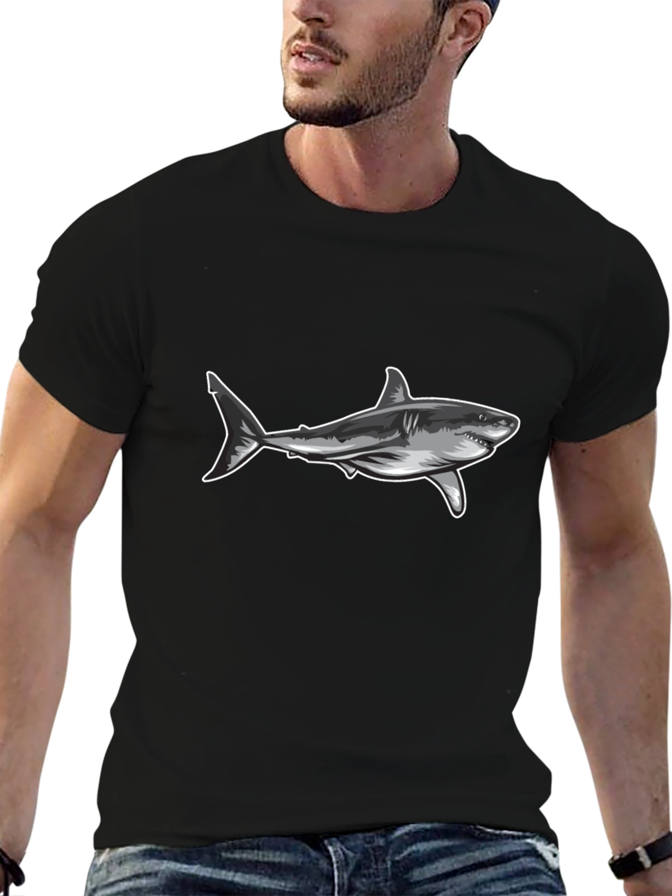 Shark Graphic Tee - Black Casual T-Shirt