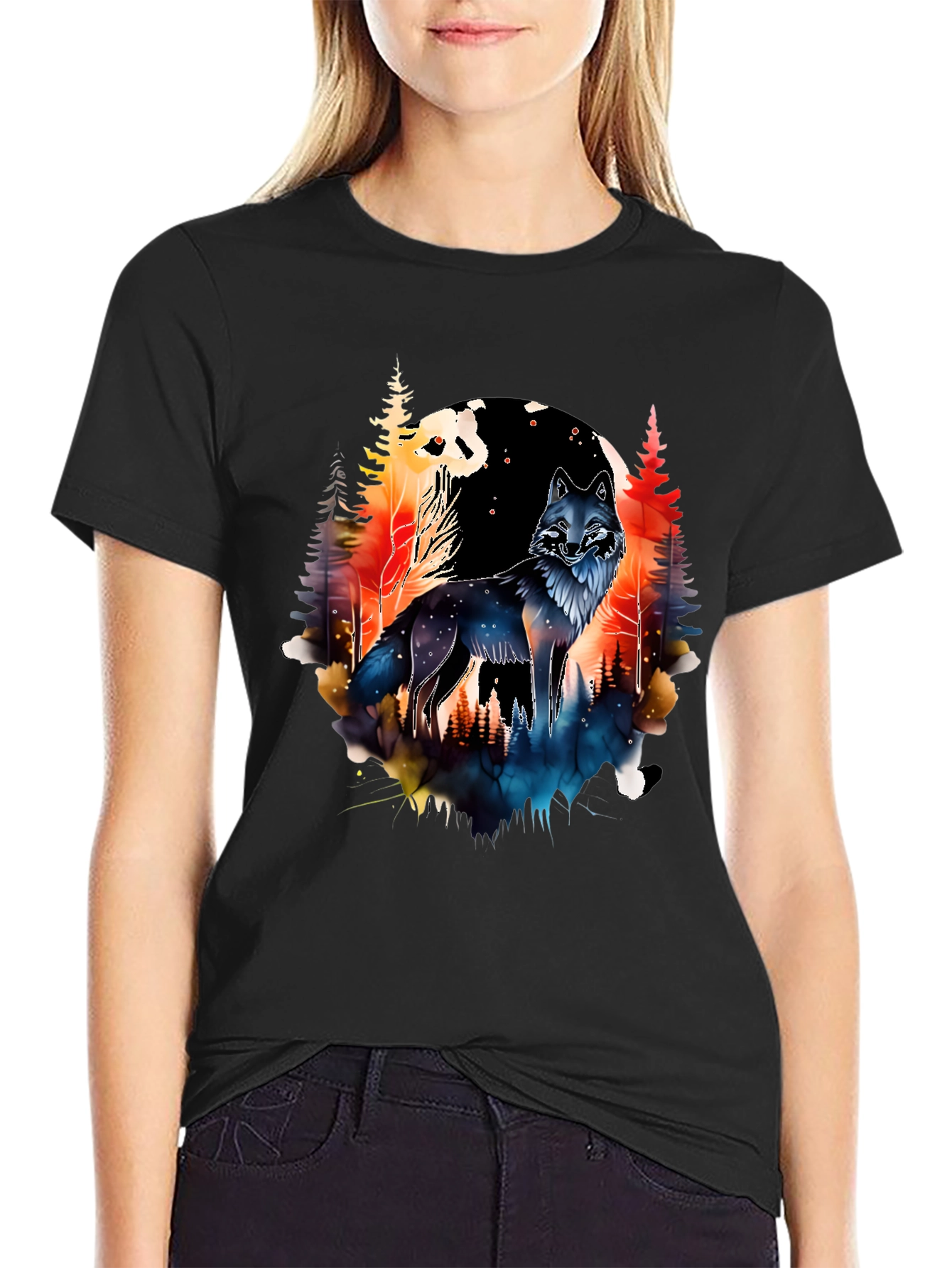 Wolf & Forest Graphic Tee - Black