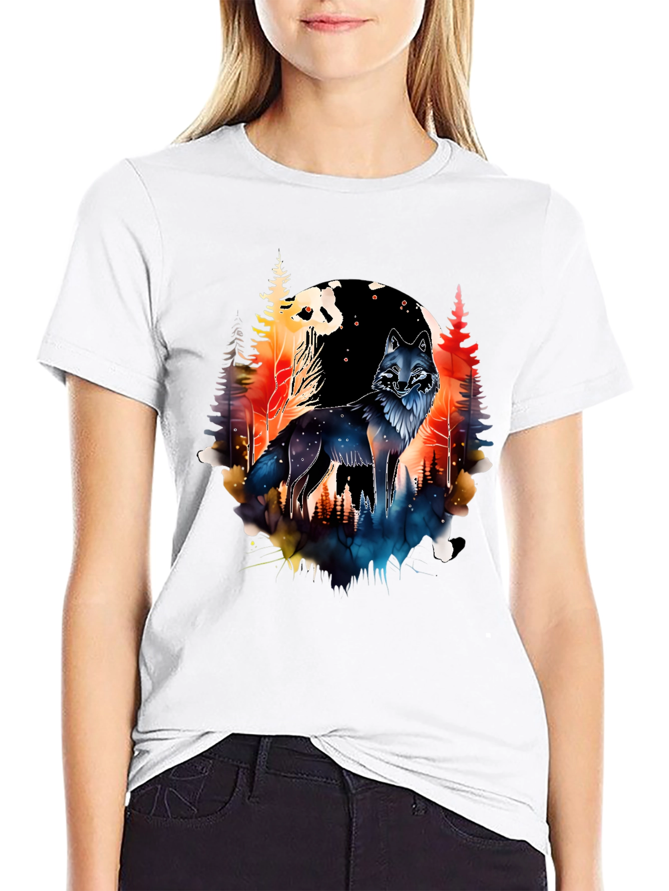Wolf & Forest Graphic Tee - Black