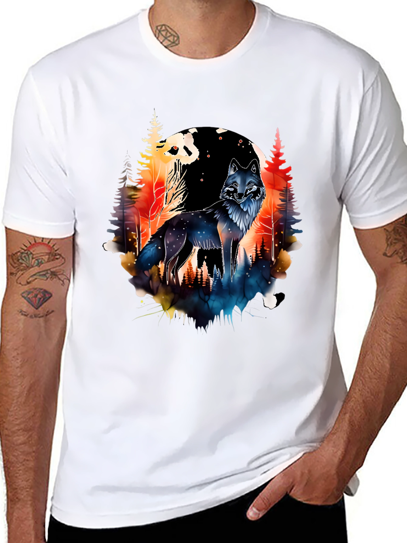 Wolf & Forest Graphic Tee - Black