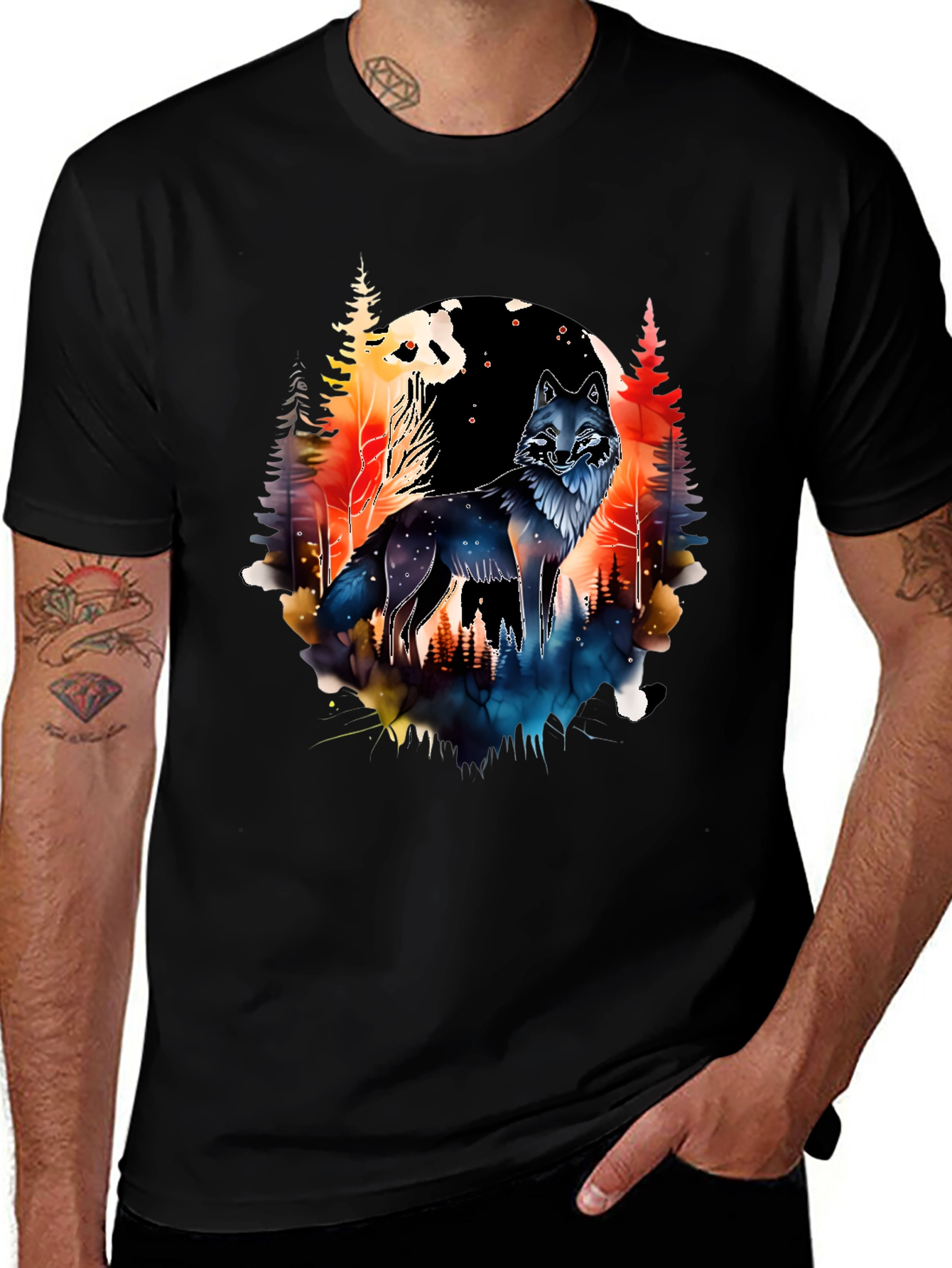 Wolf & Forest Graphic Tee - Black