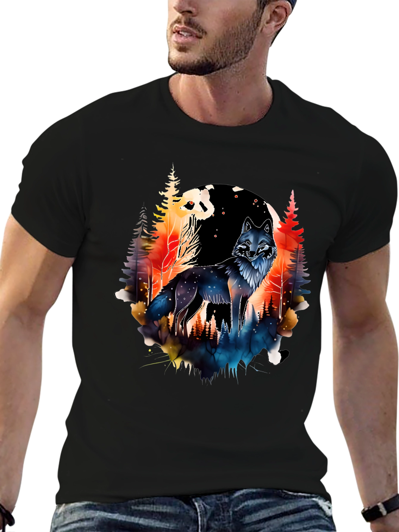 Wolf & Forest Graphic Tee - Black