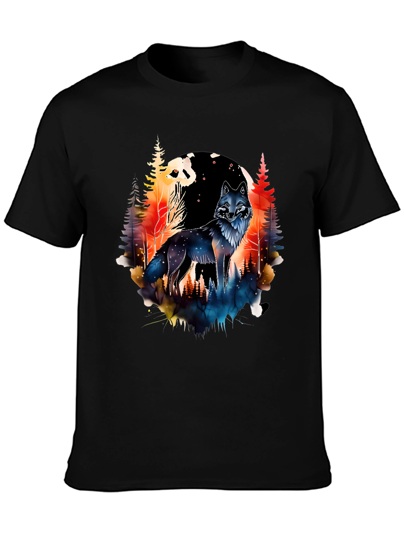Wolf & Forest Graphic Tee - Black