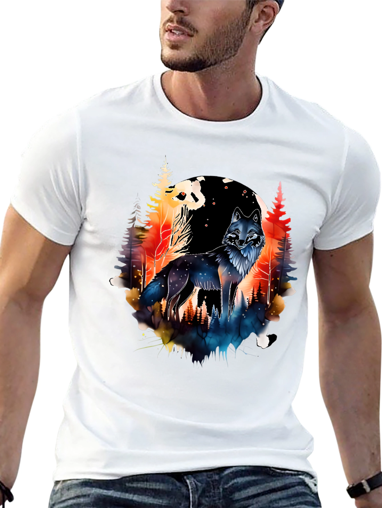 Wolf & Forest Graphic Tee - Black