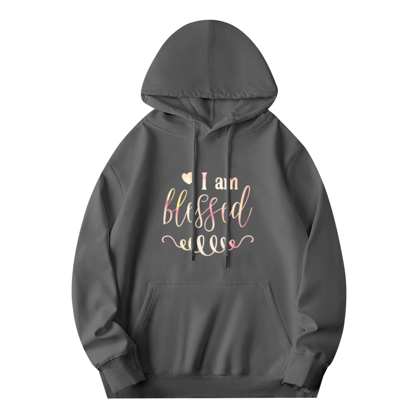 Elegant I Am Blessed Cursive Script Hoodie, Cozy Faith Casual Sweatshirt