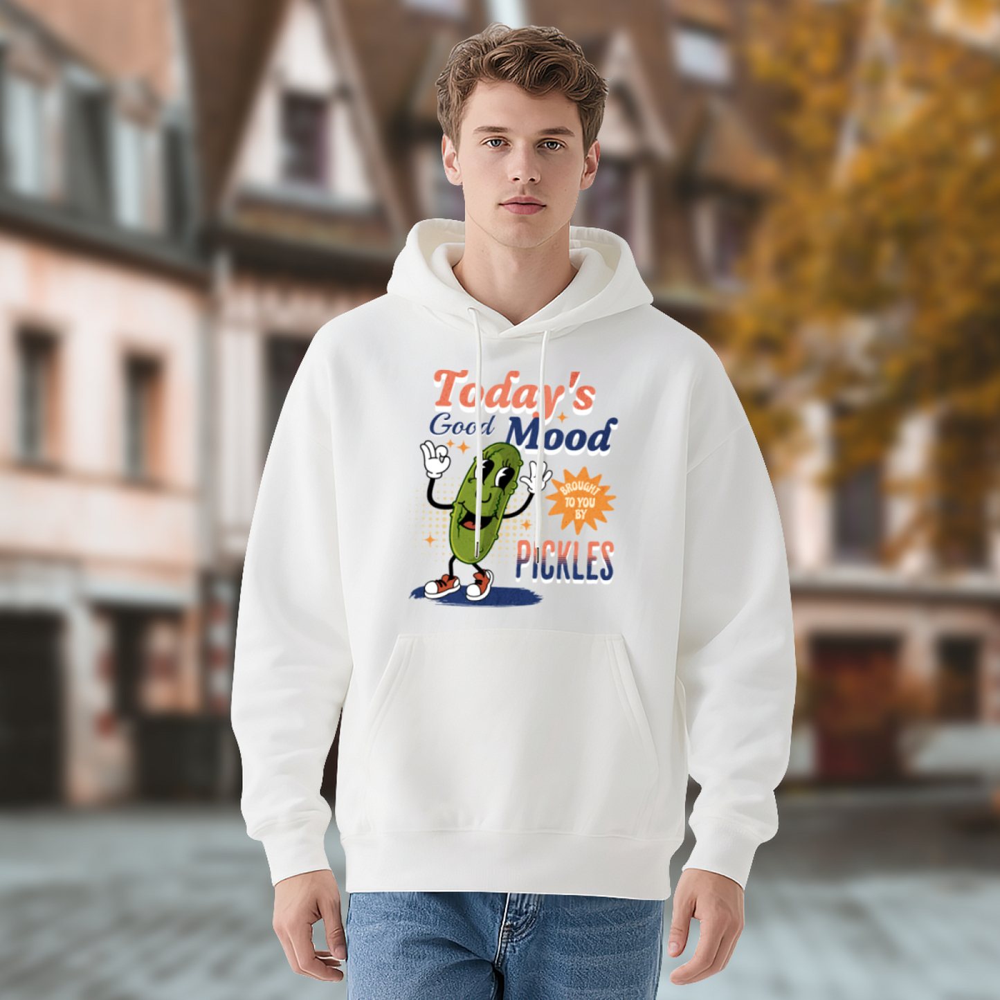 Funny Pickle Quote Today's Good Mood Brought To You By Pickles Graphic Hoodie, Unisex Cozy Daily Pullover