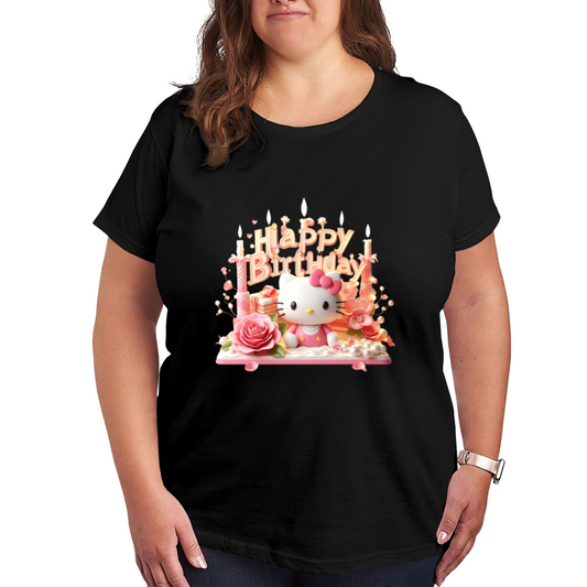 Happy Birthday Hello Kitty Festive Plus?Size Black T?Shirt