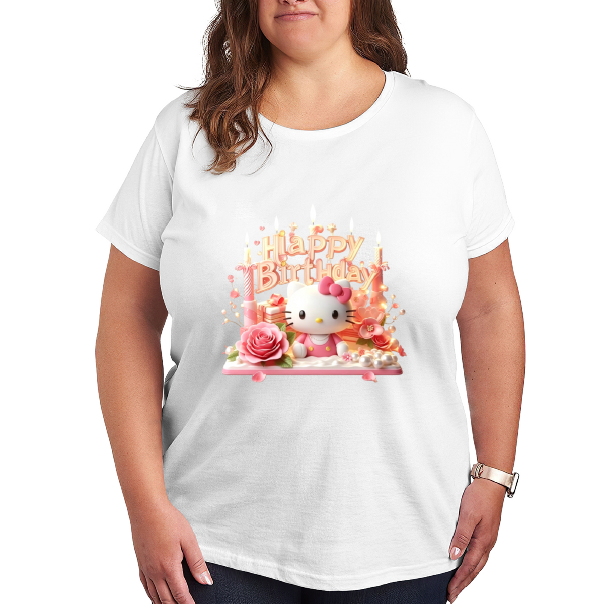 Happy Birthday Hello Kitty Festive Plus?Size Black T?Shirt