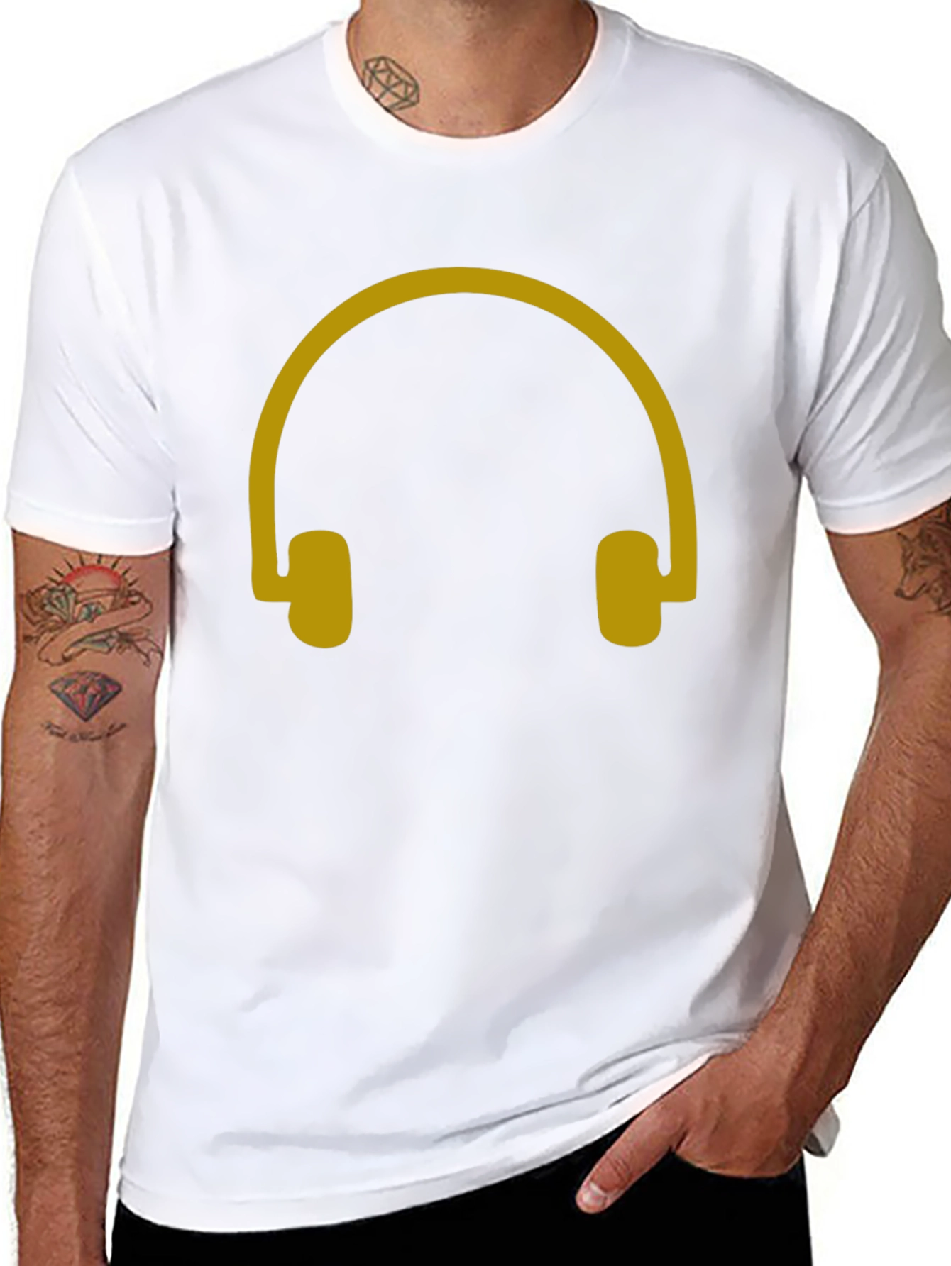 Headphone Graphic Tee - Black Casual Cotton T-Shirt