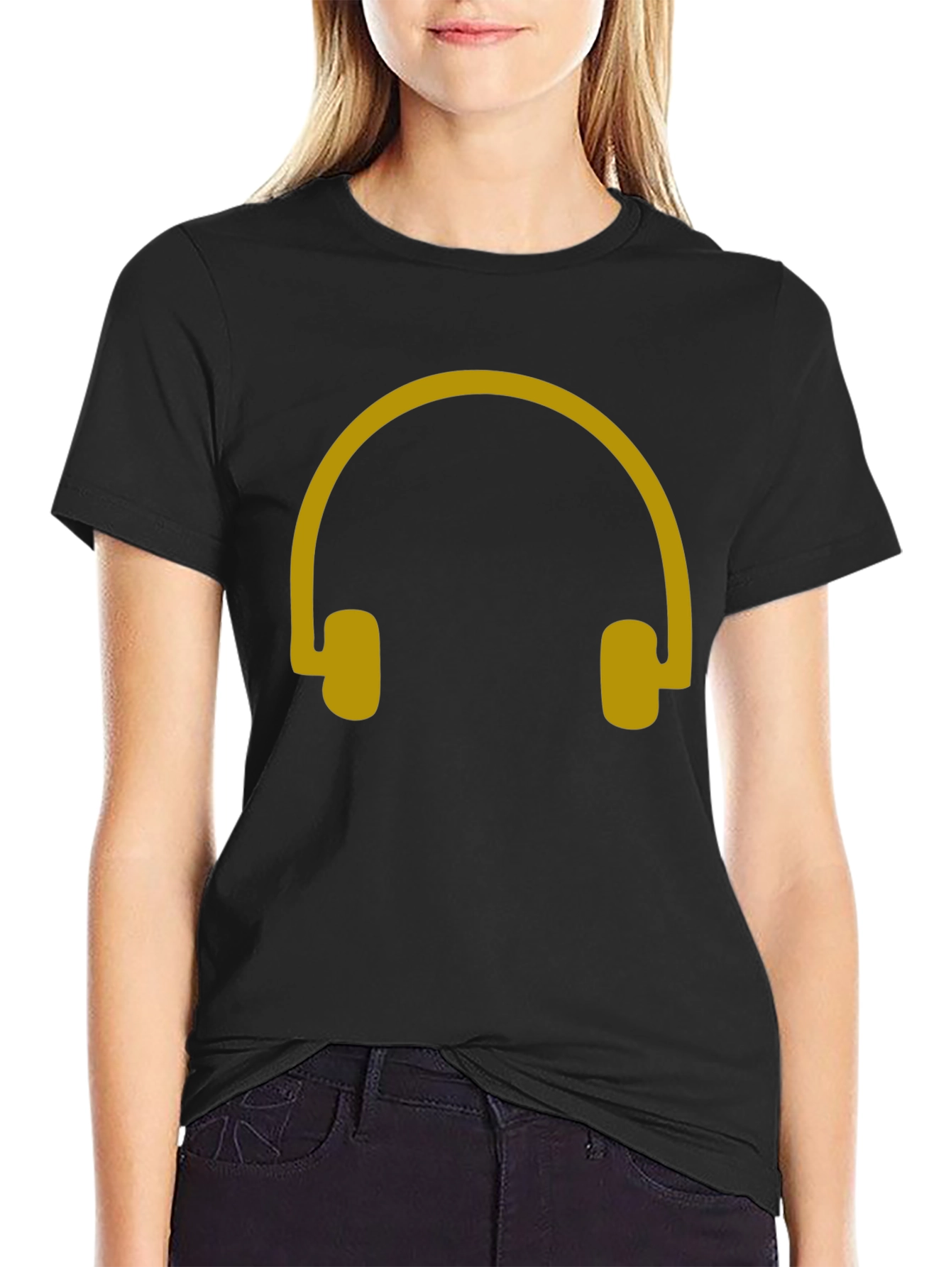 Headphone Graphic Tee - Black Casual Cotton T-Shirt