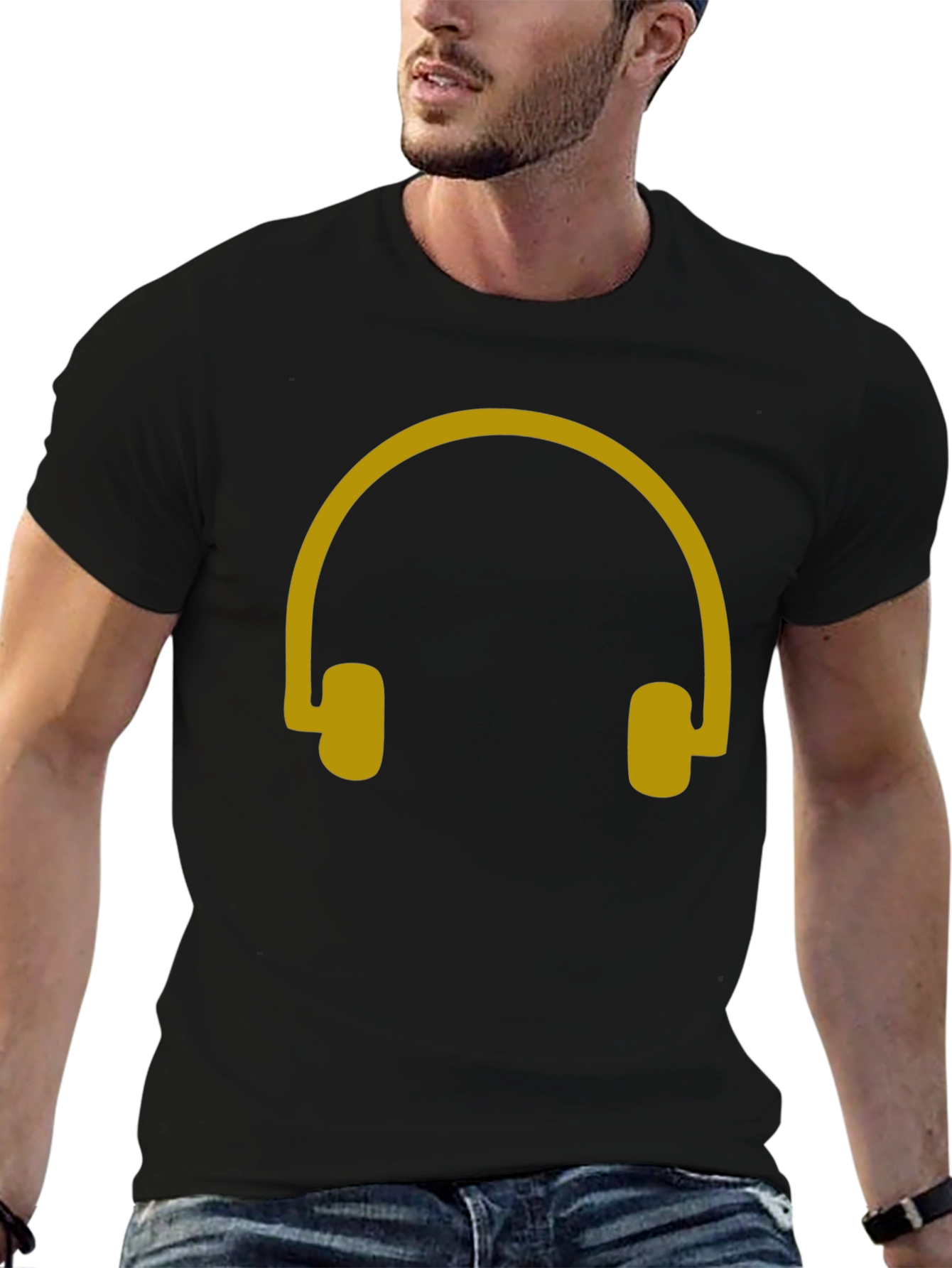 Headphone Graphic Tee - Black Casual Cotton T-Shirt