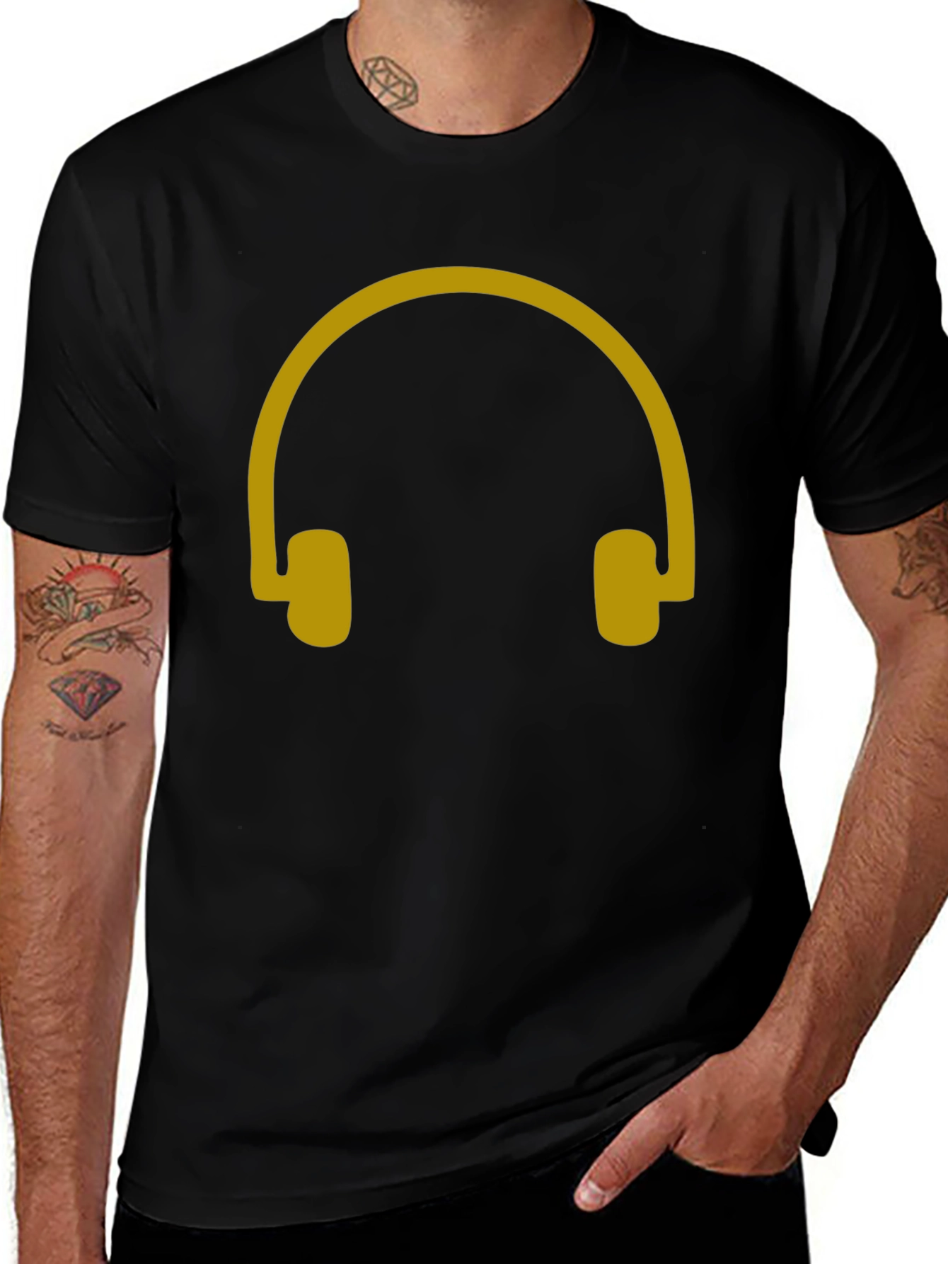 Headphone Graphic Tee - Black Casual Cotton T-Shirt