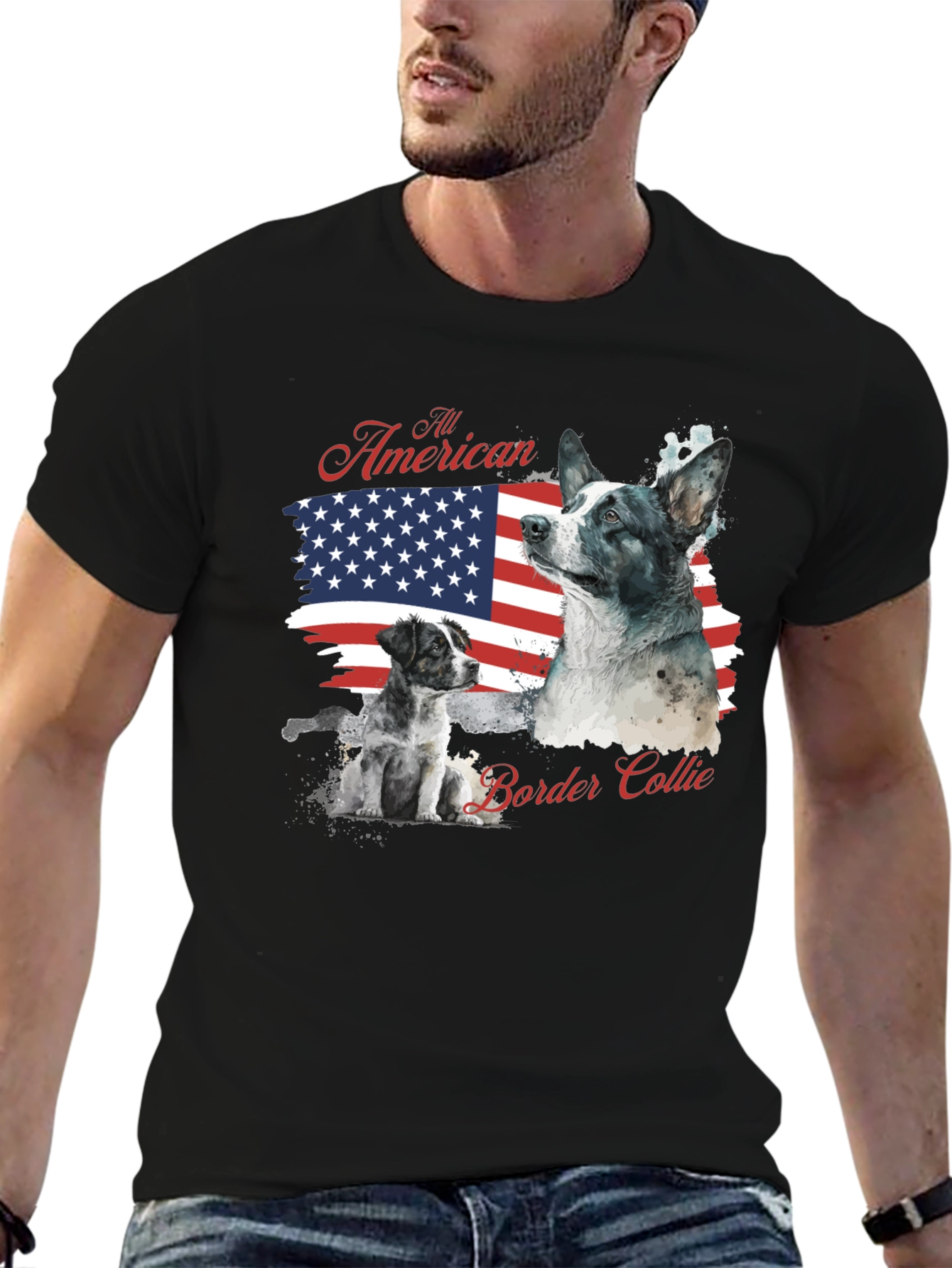 All American Border Collie Graphic T-Shirt