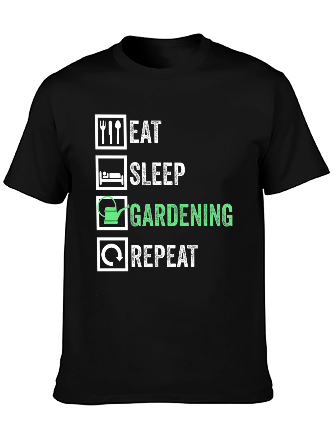 Eat Sleep Gardening Repeat Graphic Tee - Black