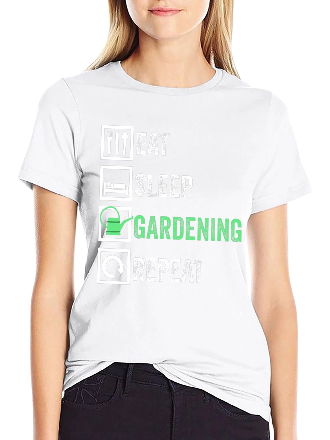 Eat Sleep Gardening Repeat Graphic Tee - Black