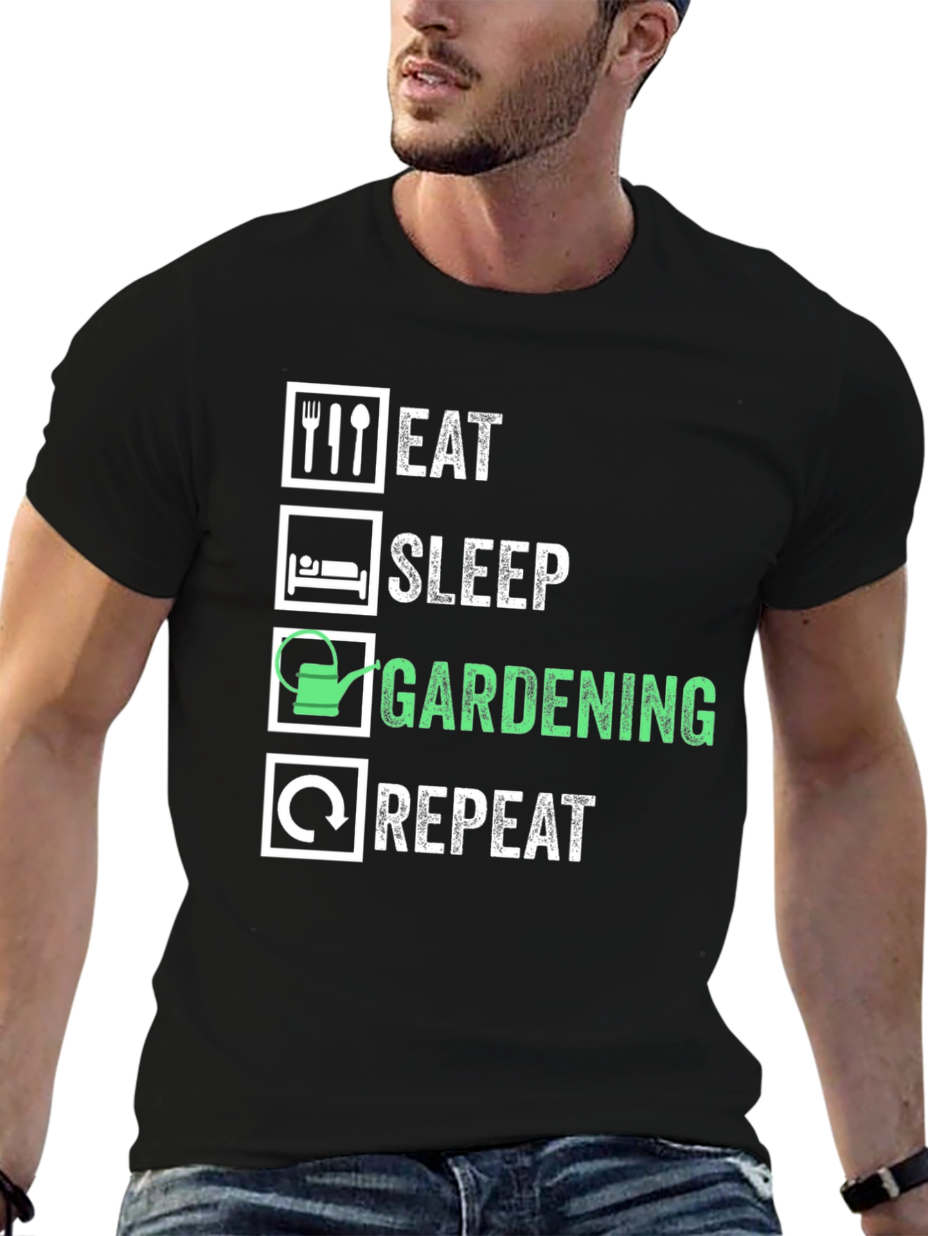 Eat Sleep Gardening Repeat Graphic Tee - Black