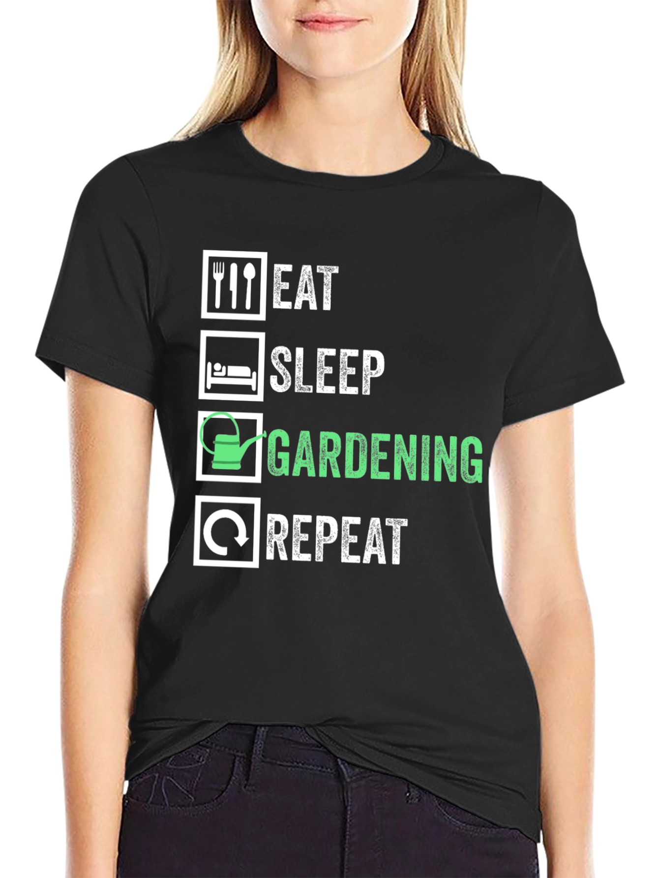 Eat Sleep Gardening Repeat Graphic Tee - Black