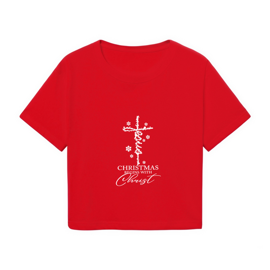 Christmas Begins With Christ Cross Faith X?mas Crop Top