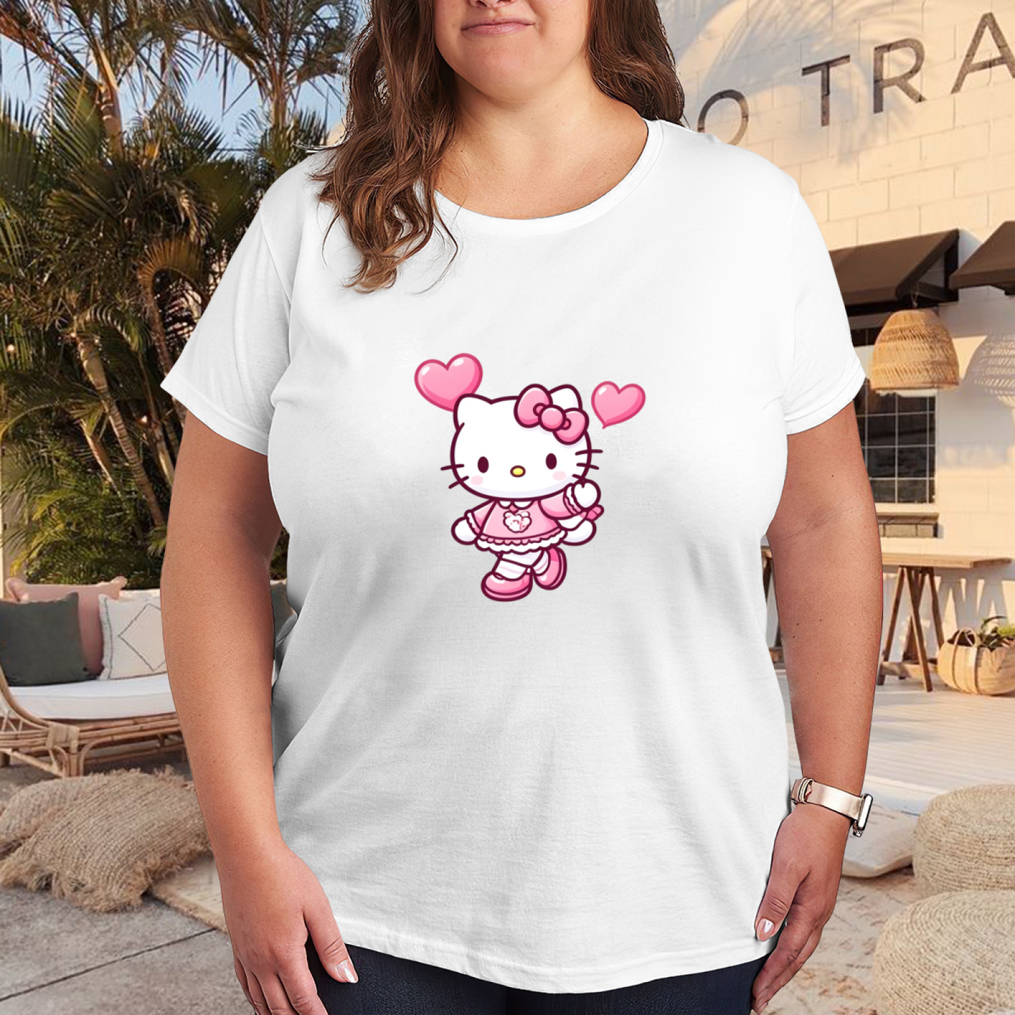 Sweet Heart?Decor Hello Kitty Lovely Plus Size Ladies Casual Tee