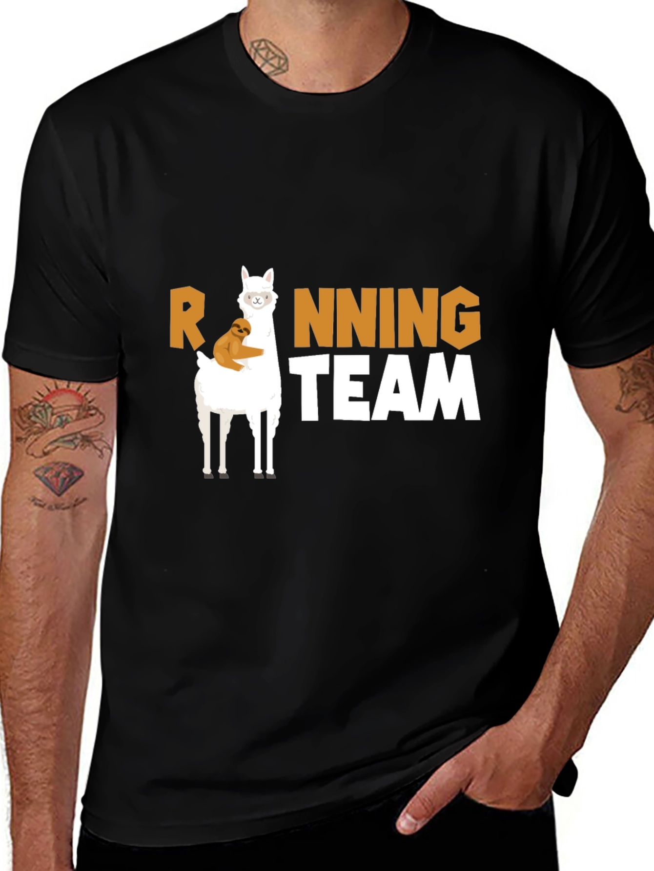 Llama & Sloth Running Team Black T-Shirt