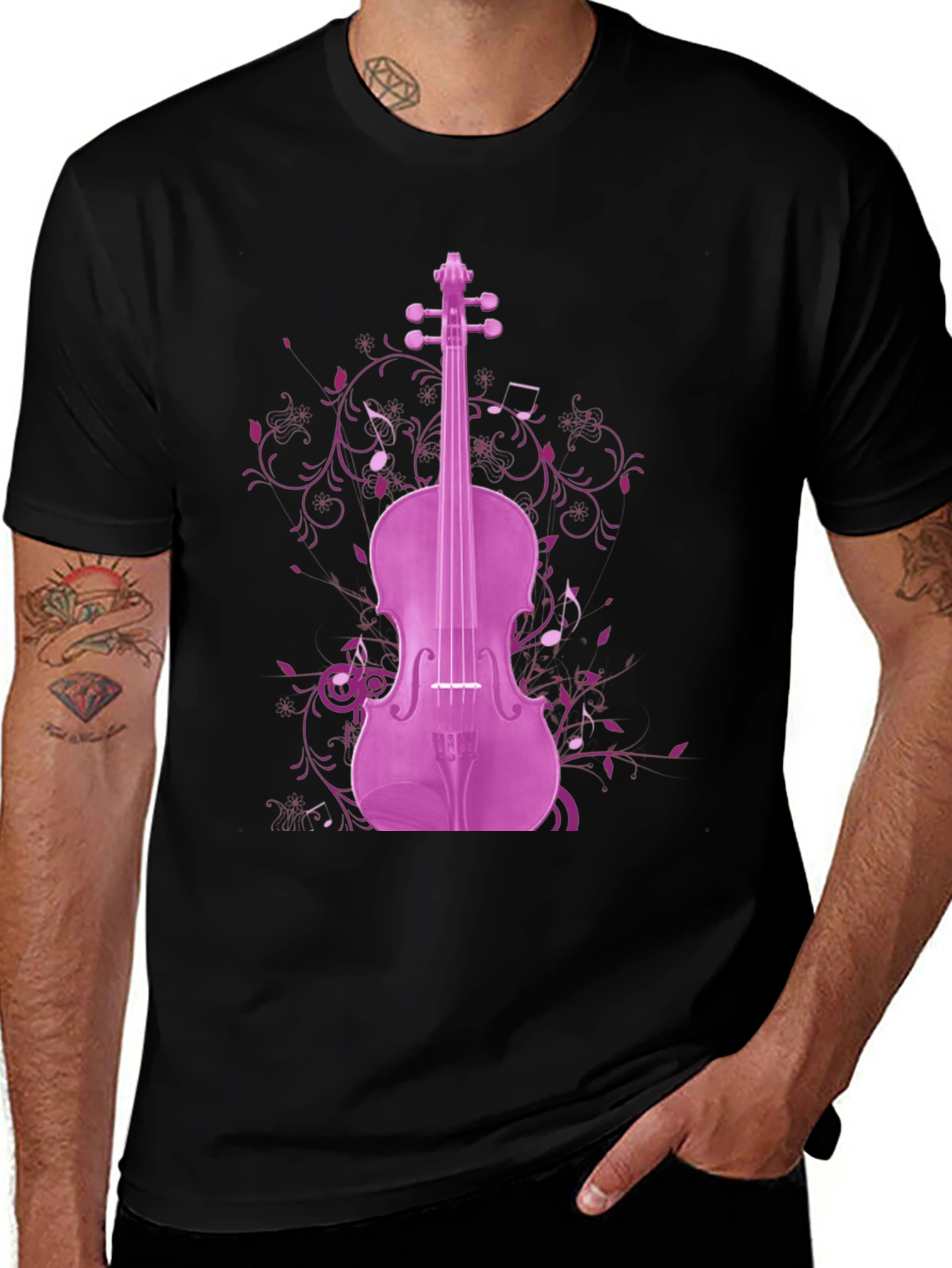 Musical Violin Graphic Tee - Black
